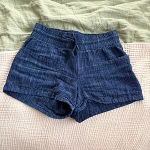 Athleta Cabo Linen Shorts Womens Size 8 Blue Pockets